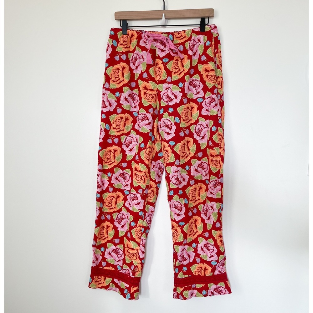 Nick & Nora Floral Pajama Pants Womens Small Red Pink